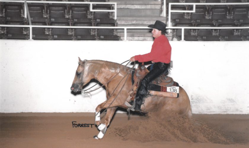 Bob Loomis winning the Intermediate Open Championship on Don Quintana at the 1998 Southwest Reining Horse Association Futurity