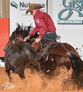 Corey Cushing working cattle in reined cow horse competition