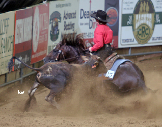 Sandy Collier competing in reined cow horse